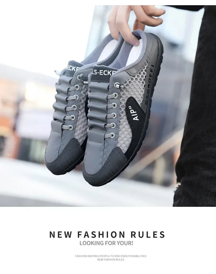 Men's Summer New Large Size Comfortable Half Support Fashionable Korean Style Breathable Popular Casual Shoes Mesh Lining