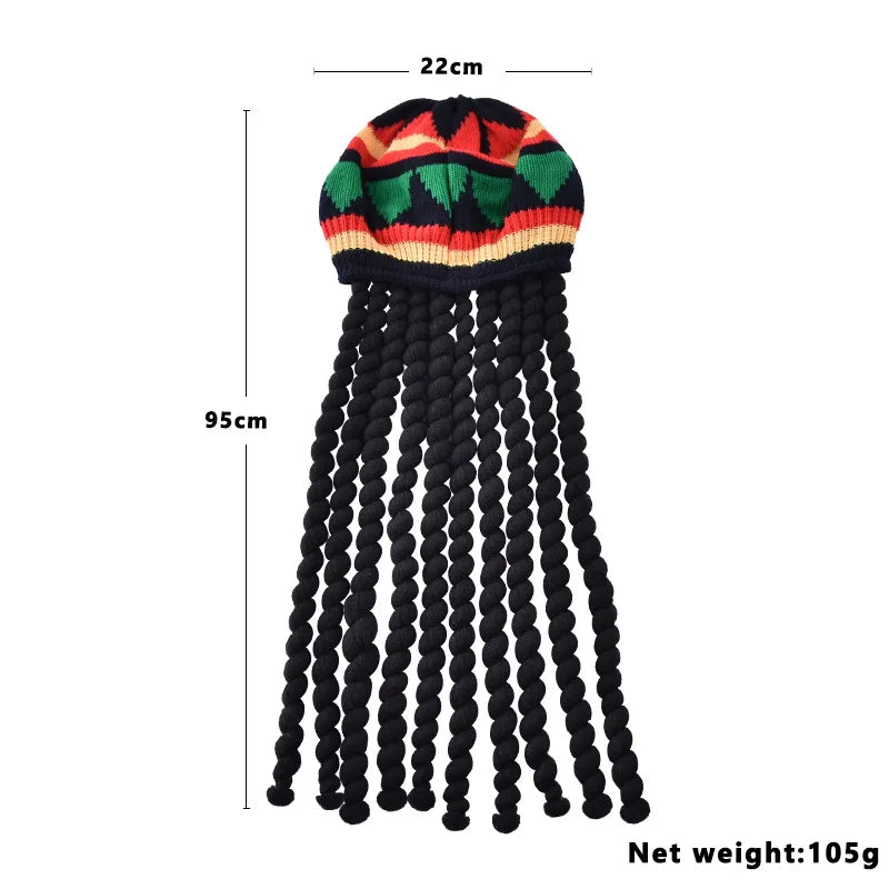Unisex Synthetic Wig Knit Braid Hat Jamaican Bob Rasta Beanie Cap Dreadlocks Wig Bob Marley Caribbean Hip Hop Cosplay Headwear