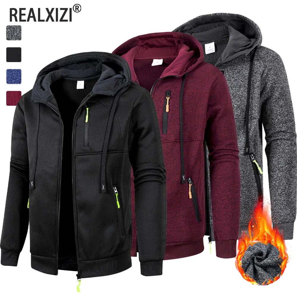 Men's Sports Jacket Long Sleeve Sweatshirt Zipper Design Hooded Cardigan Coat Men Sportswear Slim Fit Casual Jacket Clothing