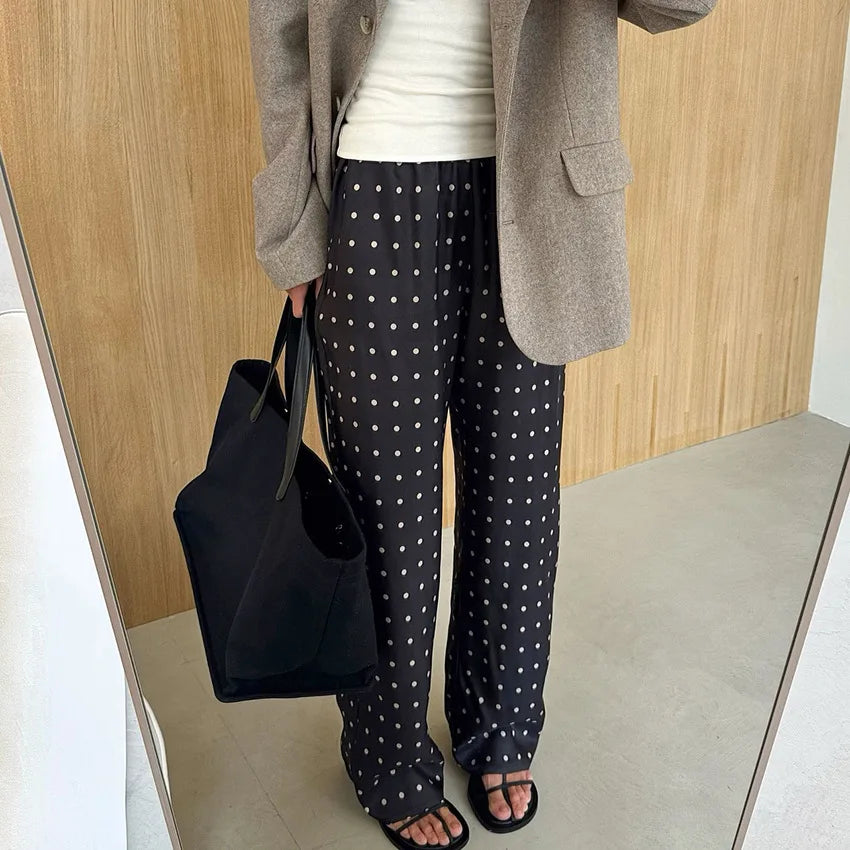2025 autumn and winter new loose and comfortable polka dot long straight pants design temperament fashion casual commuting