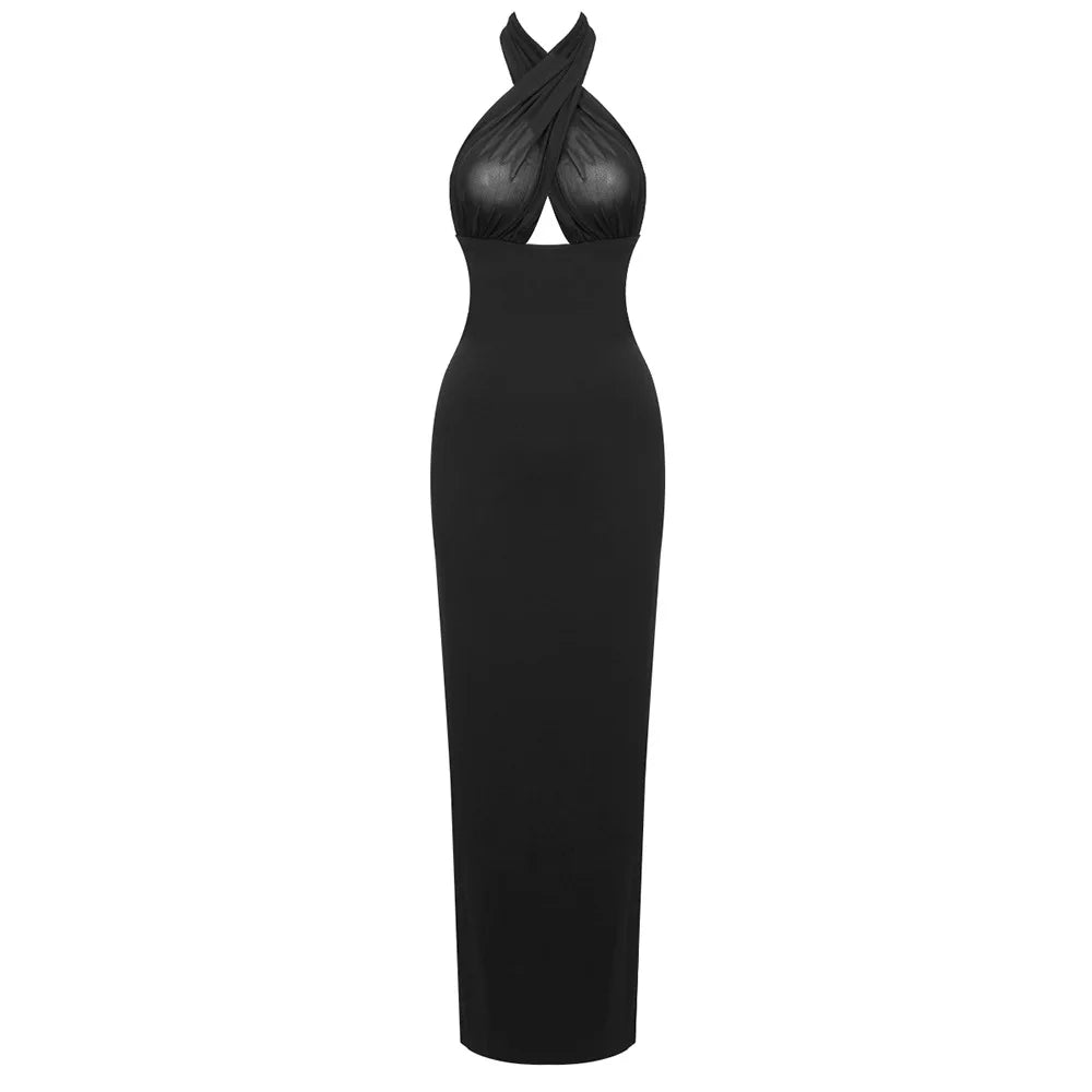 Long Dresses Women Elegant Shinny Deep V Midi Dress Female Sleeveless Backless Long Vestidos Lady Party Club Evening Robes