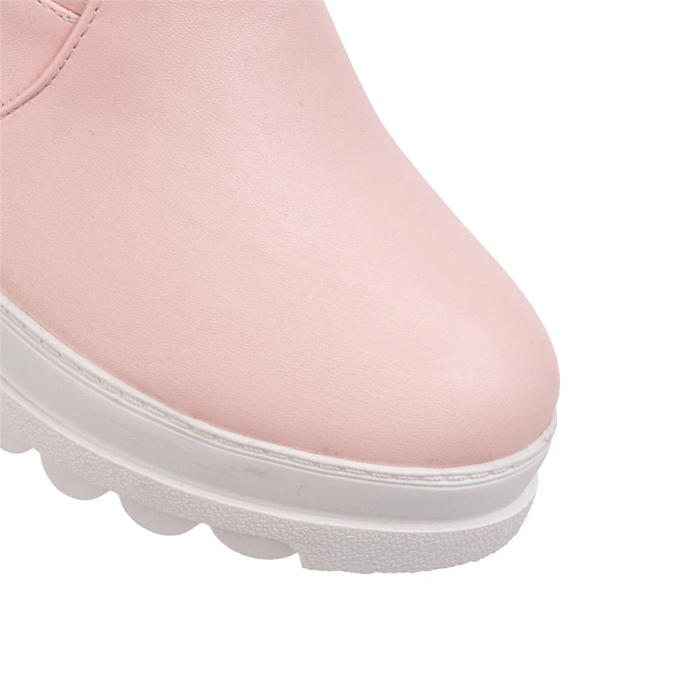 Winter Warm Fur Knee High Boots Womens Platform Snow Boots High Heels Female Padded Shoes  High Boots  Free Ship Big Size 41