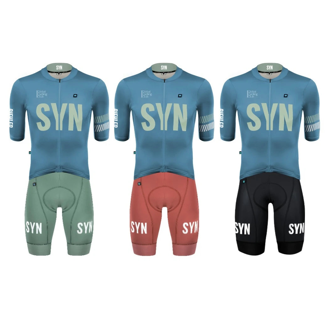 SYN Men's cycling sportswear summer set breathable sweat wicking short sleevecycling Jersey and high-quality Bib shorts