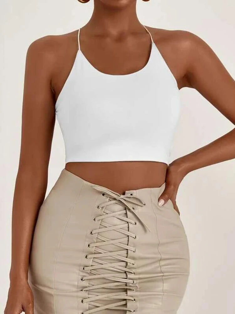 Summer New SXY Backless Lace Up Crop Cami Top For Women
