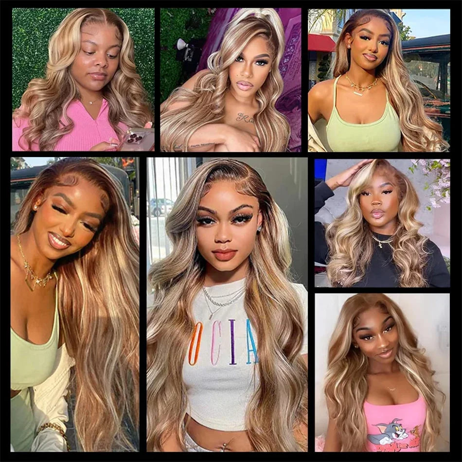 HD Body Wave 4/613 Blonde Ombre Lace Front Human Hair Wigs Remy Vietnamese 34 36 Inch Colored 13x4 Lace Frontal Wigs Pre Plucked