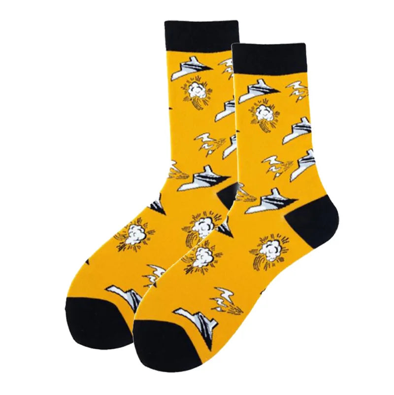 New Fighter Jet Fighter Carrier Aircraft Pattern Socks for Aviation Enthusiasts Stealth Men Crazy Party Crew Socks Cotton