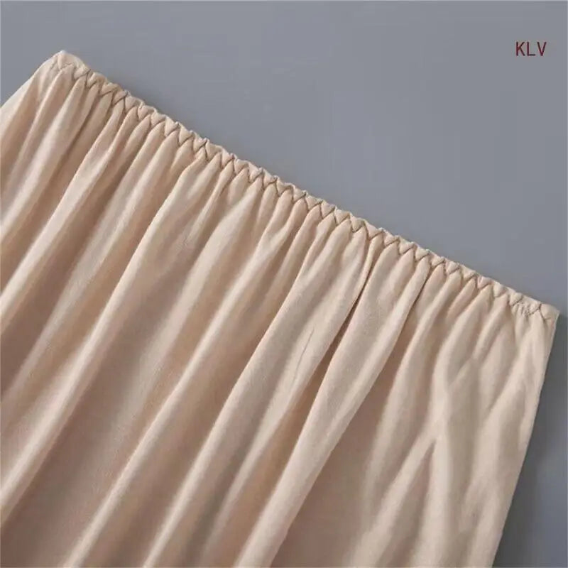 Womens Lace Trim Half Slip Long Underskirt Elastic Waist Solid Color Petticoat Basic Safety Half Skirt for Under Dresses