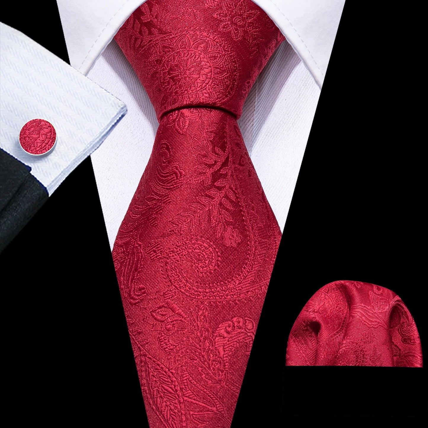 Exquisite Rust Red Silk Ties For Men Designer Pasiley High Quality Handkerchief Cufflinks Set Wedding Party Business Barry.Wang BAZAARHUBO