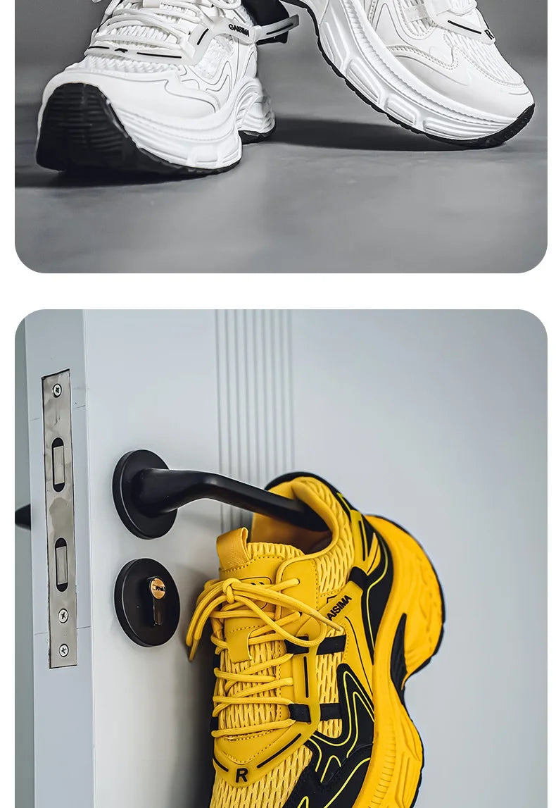Professional Running Shoes Unisex Thick Bottom Sport Shoes Men Women Luxury Brand Walking Jogging Shoe Couples Yellow Sneakers