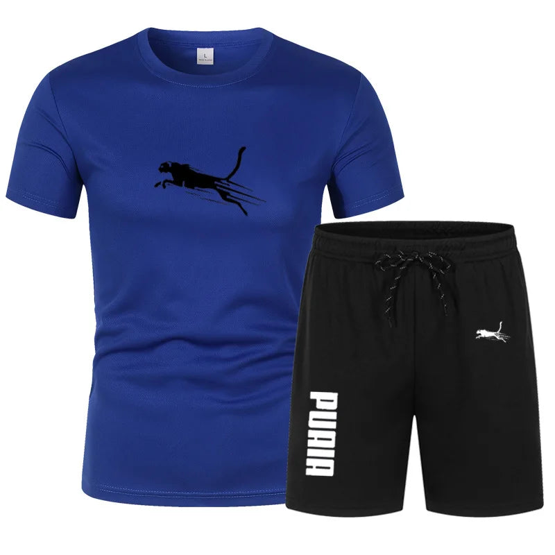 Sports Set Summer New Men's Quick Drying Mesh Set Men's T-shirt+Shorts 2-piece Set Men Casual Fitness Jogging Training Set
