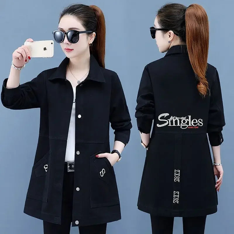 Plain Female Jeans Coats Korean Women's Denim Jackets Long Trench Designer in Promotion 2025 Trend Deals Chic and Elegant New