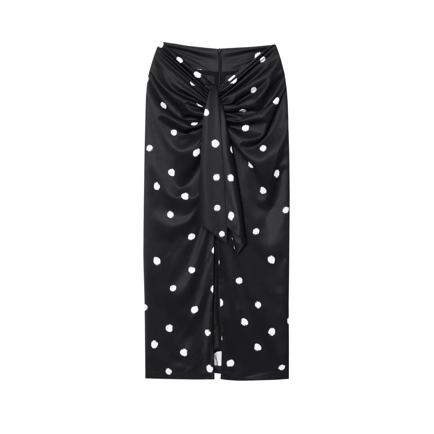 TFAFXY 2025 Polka Dot Skirt Women Wrap Ruched Midi Skirt Woman New Fashion Elegant Long Skirts For Women Party Skirts