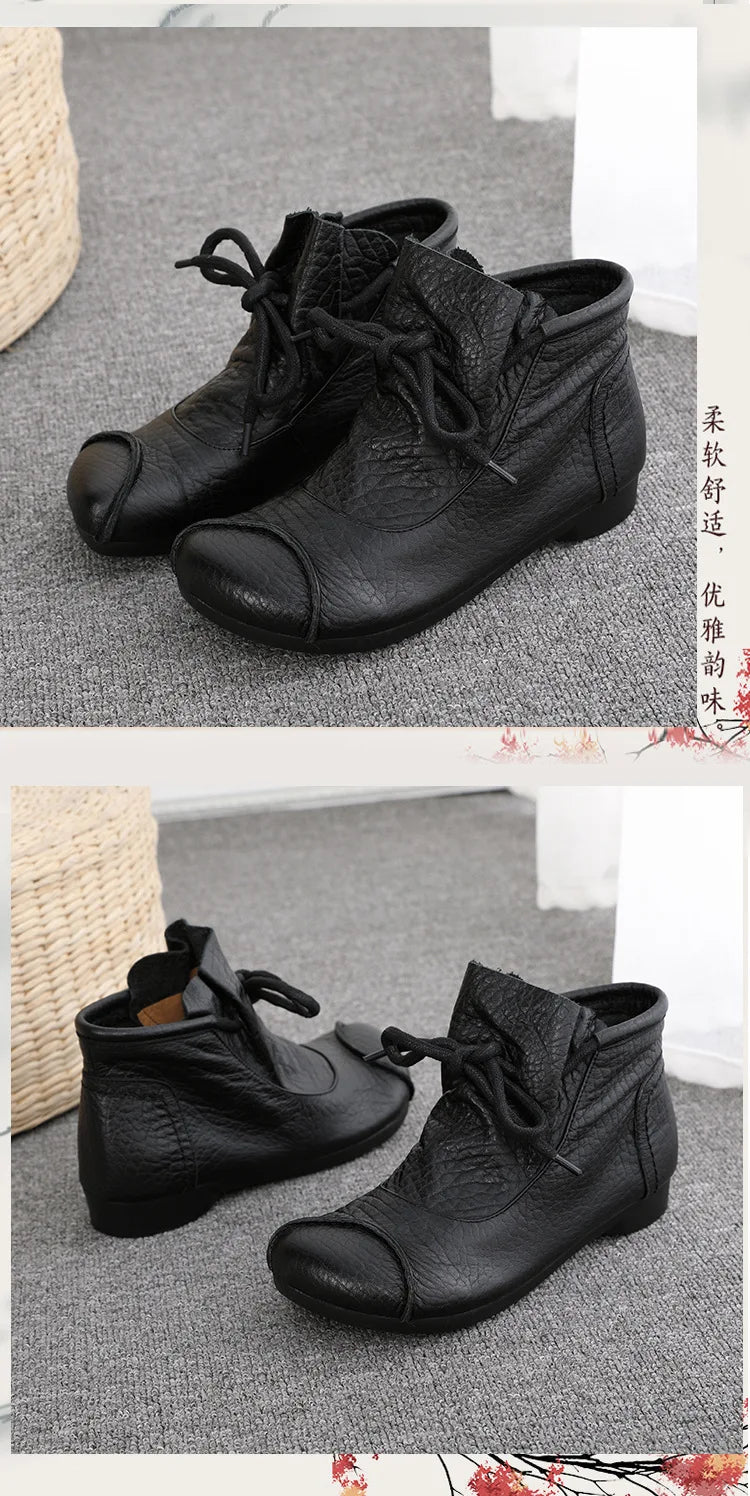 Careaymade-Genuine leather women's boots Fashion retro warm Oversized shoes cow leather Pure handmade ankle boots Casual boots