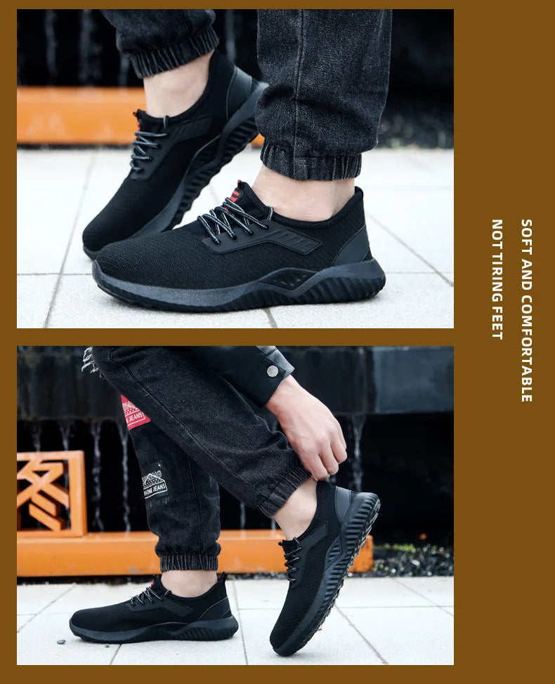 Oulylan Men Breathable Industrial Safety Shoes Wear Resistant Steel Toe Work Sneakers Lightweight Anti-smash Protection Footwear