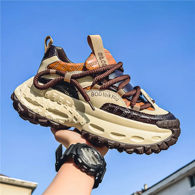 Trendy Dad Sneakers Thick Bottom Heightening Men's Casual Sports Shoes Spring Summer New Style round Toe Low Top EVA Insole