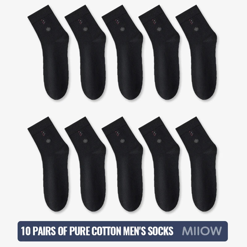 MiiOW 100% Pure Cotton Socks Men Business Dress Long Sock Black White Antibacterial Anti Odor Crew Socks Breathable Sport Sock