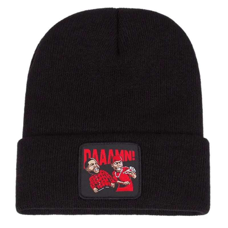 DAAAMN cartoon embroidered knitted hat for autumn and winter outdoor sports events Warm woolen hat hip-hop BAZAARHUBO