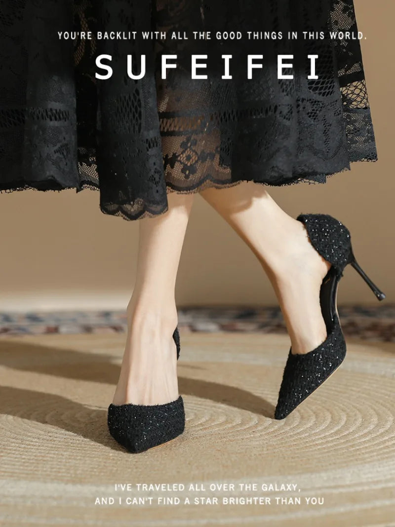 Women's Fashion High Heels Autumn New Thin Heel Pointed Temperament Simple Hollow Temperament Single Shoes