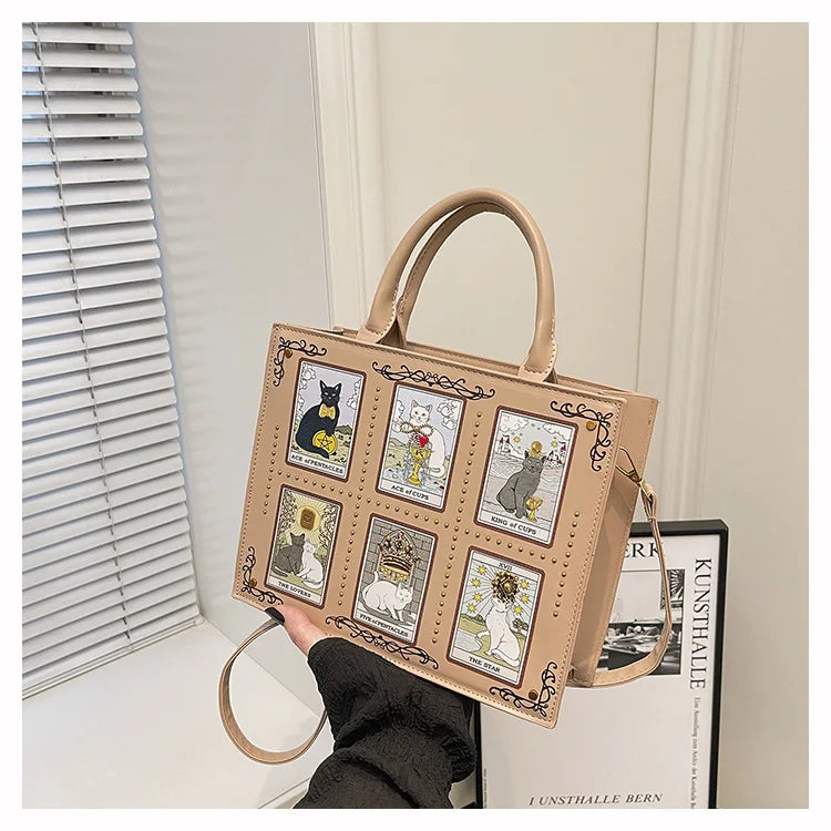 Vintage and Luxury Designer Bag Popular Fashionable Tote Bag Large Capacity with Delicate Embroidery Cat Printing Bag for Women
