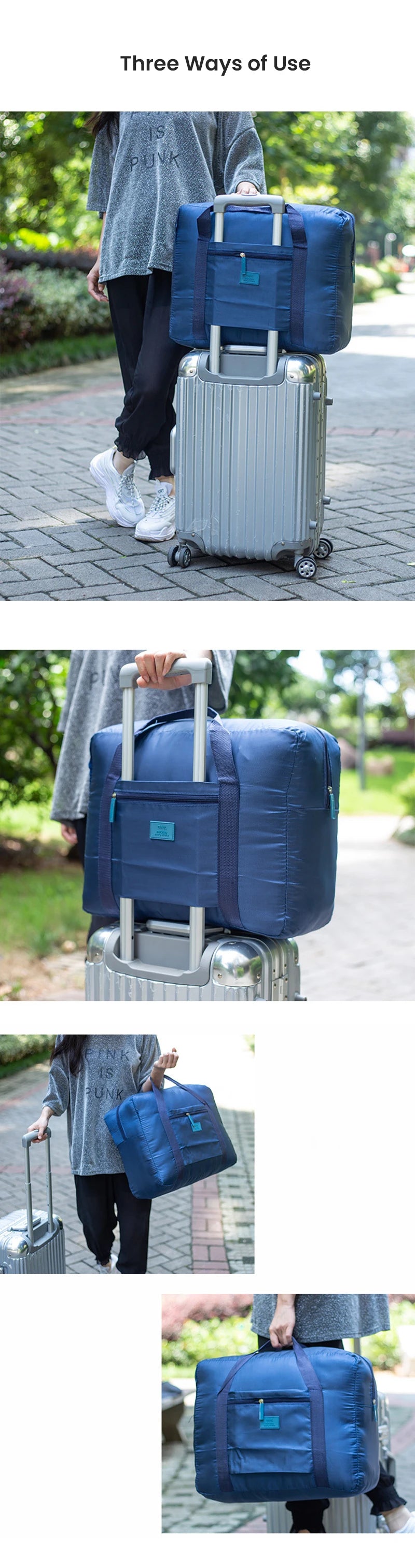 Lightweight Foldable Travel Duffel Bag Unisex Tote Carry-On Luggage for Weekenders Overnight Stays Trips Suitcase Organiser Bags