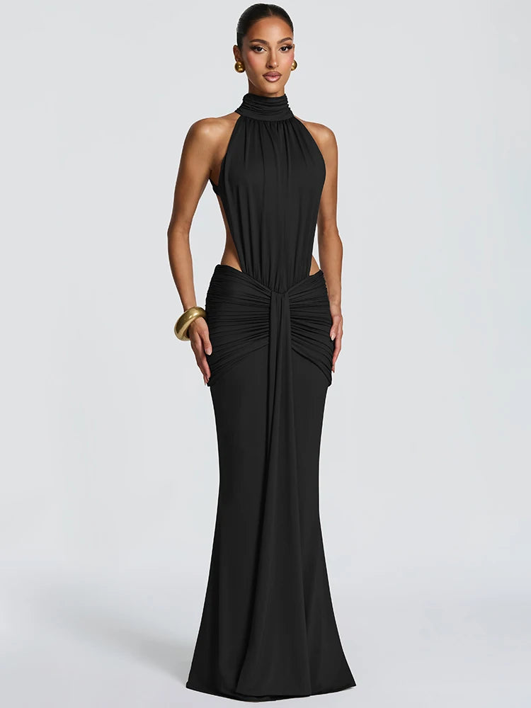 Mozision Backless Off Shoulder Maxi Dress Women Elegant Bodycon Party Ruched