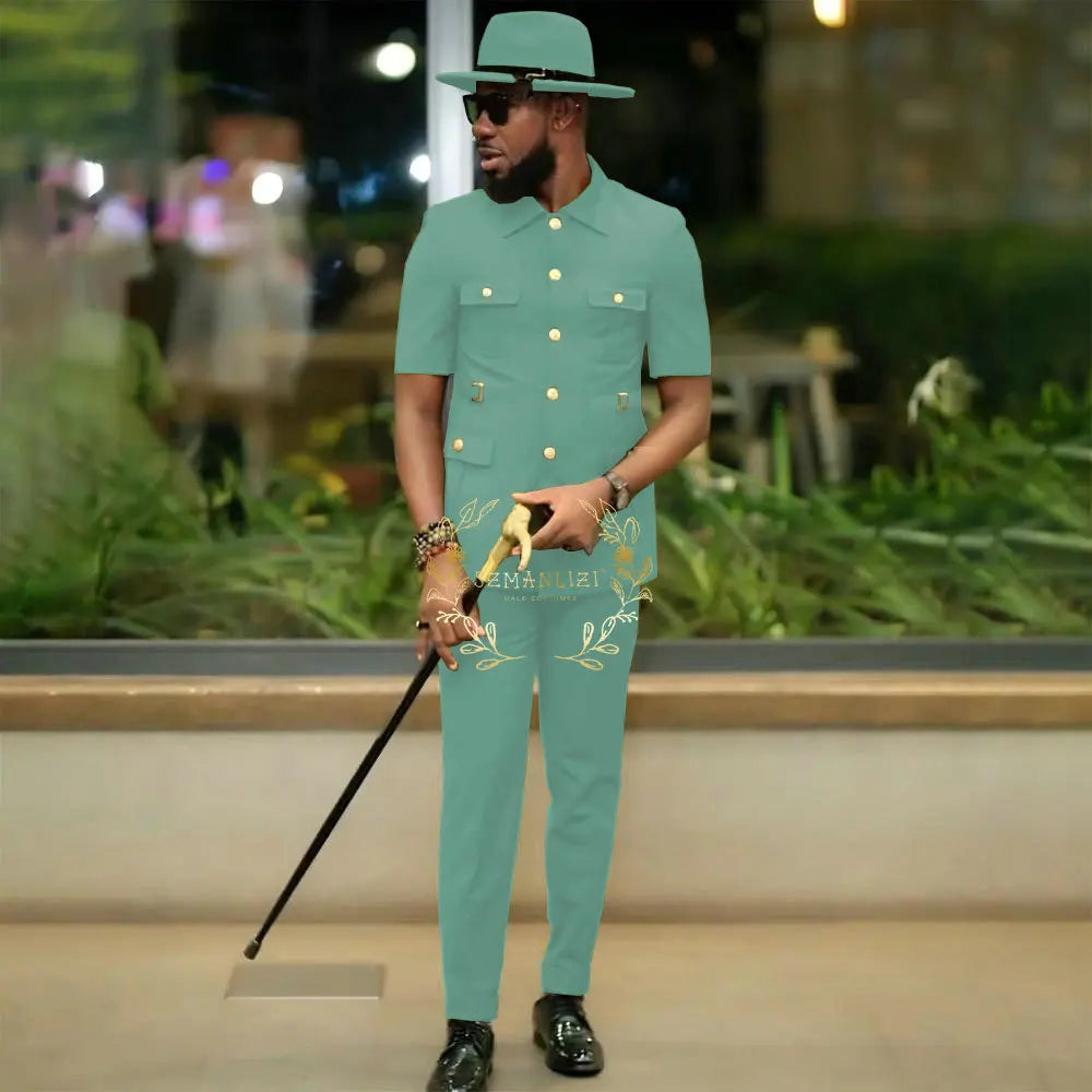 African Style Suits Men For Wedding Customized 2 Pieces Single Breasted Jacket Pants 2 Pieces Groom Tuxedos costume homme