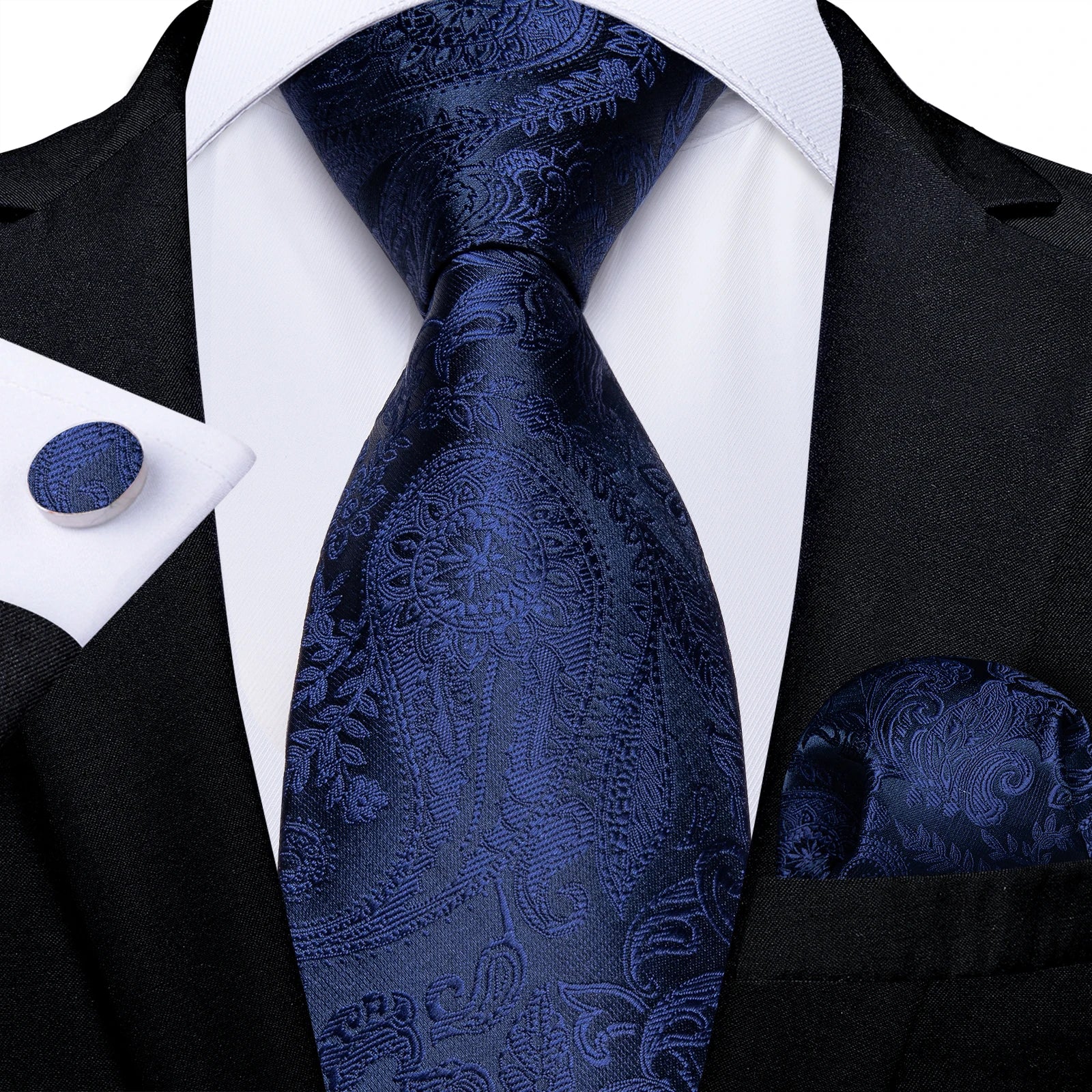 Royal Blue Paisley Plaid Striped Men tie Set with Handkerchief Cufflinks Wedding Prom Groom Accessories Perfect Gift for Men BAZAARHUBO