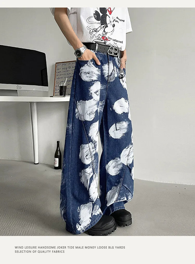 Straight Loose Fit Printed Streetwear Jeans Unisex Urban Fashion Trendy Casual Denim Pants mens Hip Hop Oversized Comfort 2023