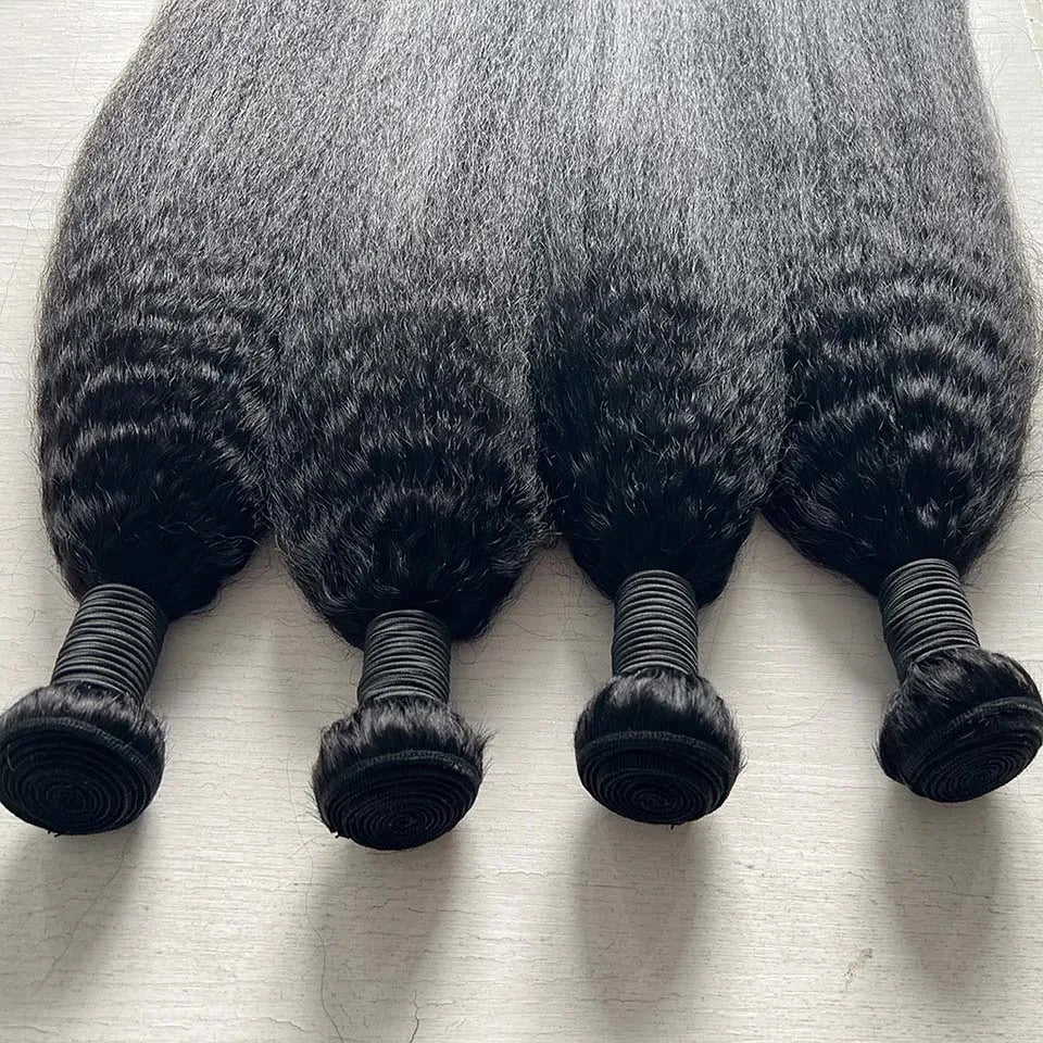 8-40 Kinky Straight Human Hair Bundles Coarse Yaki Weave Bundles Brazilian Raw Human Hair Extensions Sale for Women Double Weft
