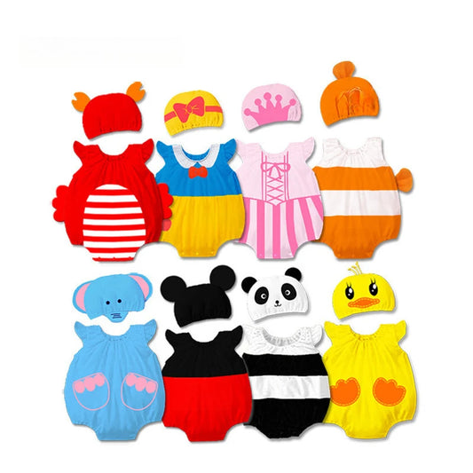 Baby Cartoon Sleeveless with Hat 2pcs Romper Summer Infant Outfit Unisex Boys Girls Cute Cotton Jumpsuit Newborn Daily Outfit
