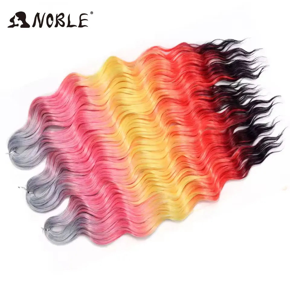 Noble 24 Inch Synthetic Hair Water Wave Braiding Hair Extensions Ombre Rainbow color Deep Wave Curl Twist Crochet Hair Extension