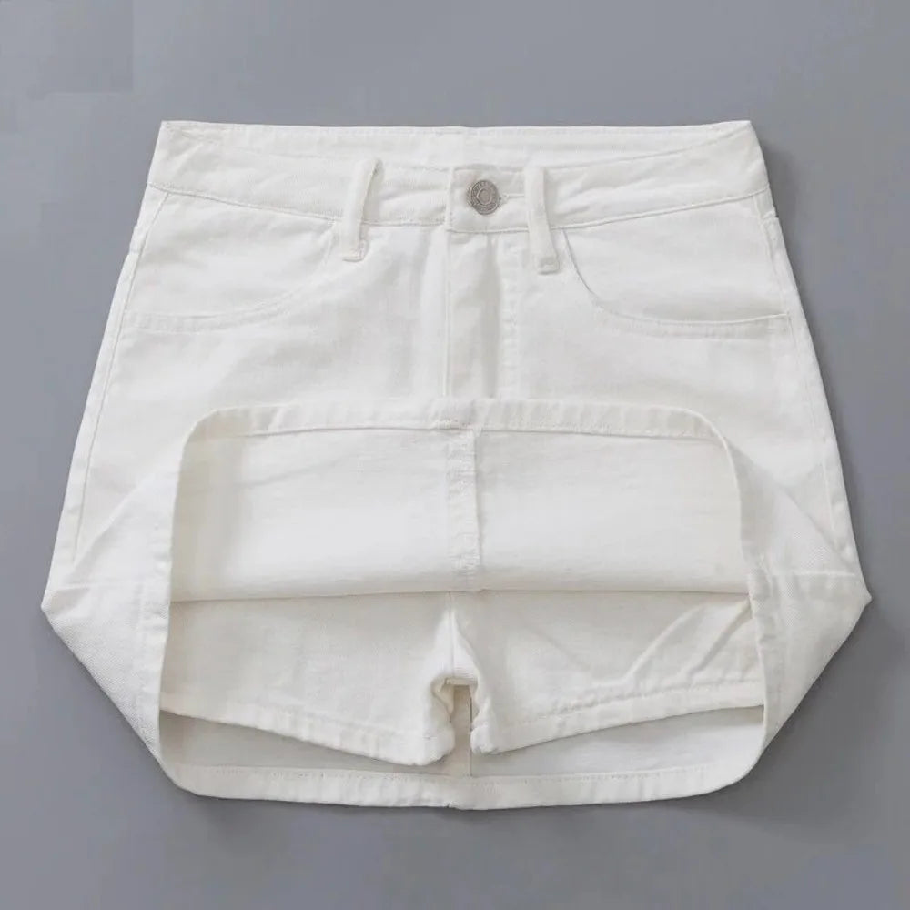 Includes Shorts Pants High Waist a-line Skirt Wide Leg Basic Denim Shorts Skirt Women Streetwear High Waist