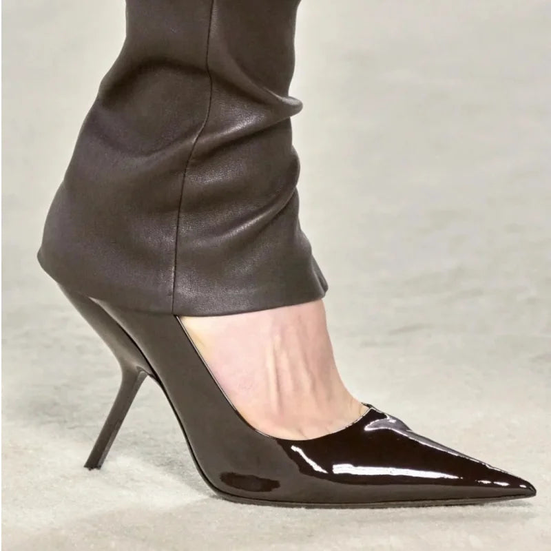 2026 New Style Women's High Heels Shoes Patent leather Pointed Toe Solid Color Night Club Party Shoes Femme Summer Half Slippers