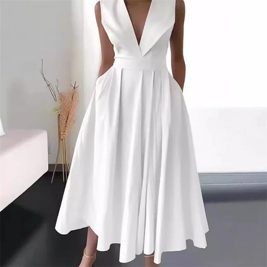 Women's Elegant Evening Cocktail Maxi Dresses 2025 High Waisted Deep V-Neck Sexy Dress For Woman Party Wedding Guest