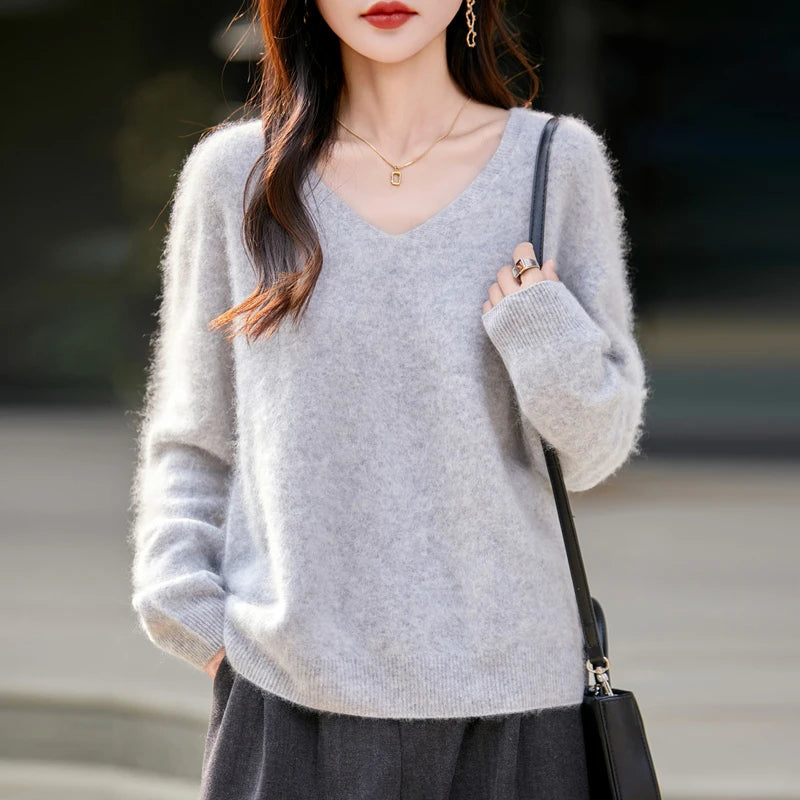 WinvyNee Women Tops Brushed Cashmere Wool Sweaters Winter V Neck Pink Warm Causal Knitted Tops Pullovers Solid Jumpers A1713002A