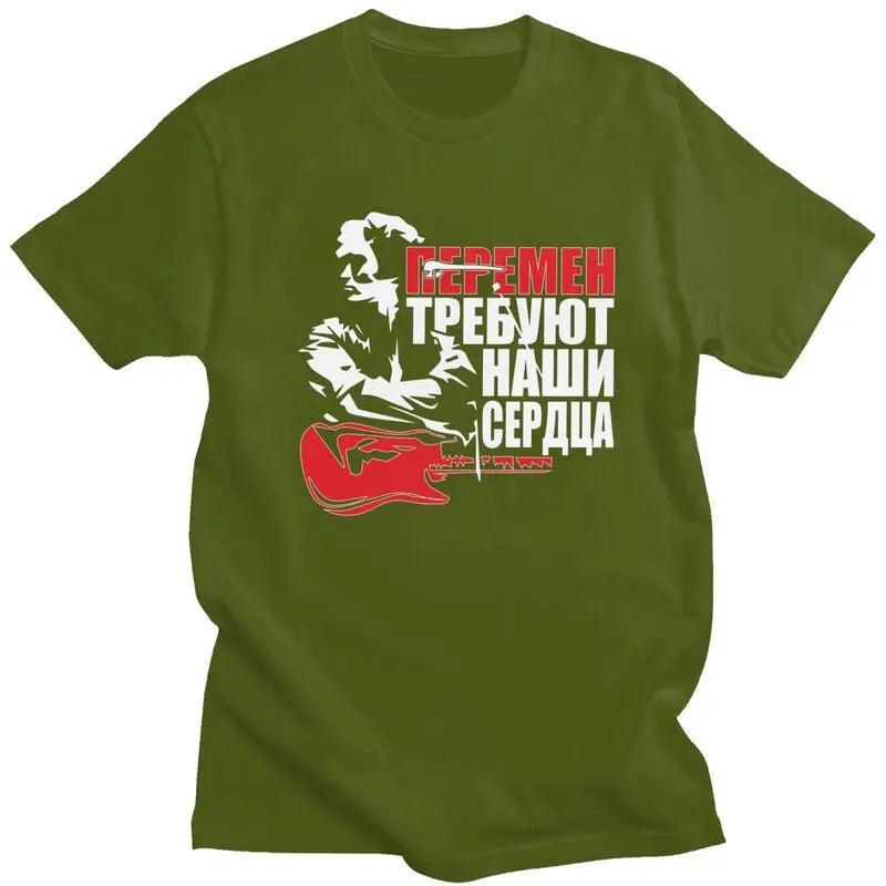 Custom Classic Viktor Tsoi Kino T Shirt Men Short Sleeve Cotton T-shirt Casual Russian Rock Band Legend Tees Streetwear Tshirt