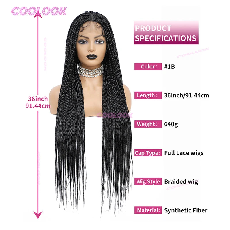 36" Cornrow Braids Lace Wigs Synthetic Full Lace Braided Wigs For Women Knotless Box Braid Wig Braid African Braided Wigs