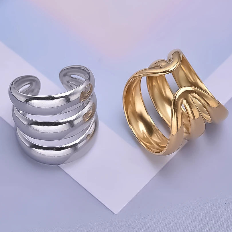 1/2/3pcs Mix Color Chunky Wide Ring Open Stainless Steel Rings For Women Men Accessories Irregular Surface Kpop Fashion Jewelry