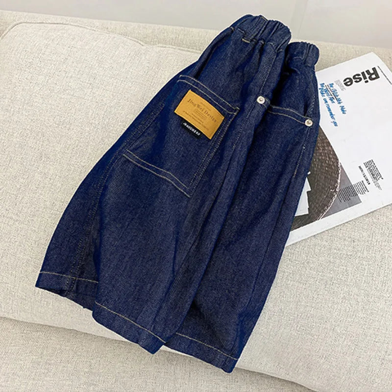 New Boys Summer Fashion Denim Shorts Kids Casual Loose Thin Knee-Length Trousers for 3-12 Years Teenager Outdoor Jeans Pants