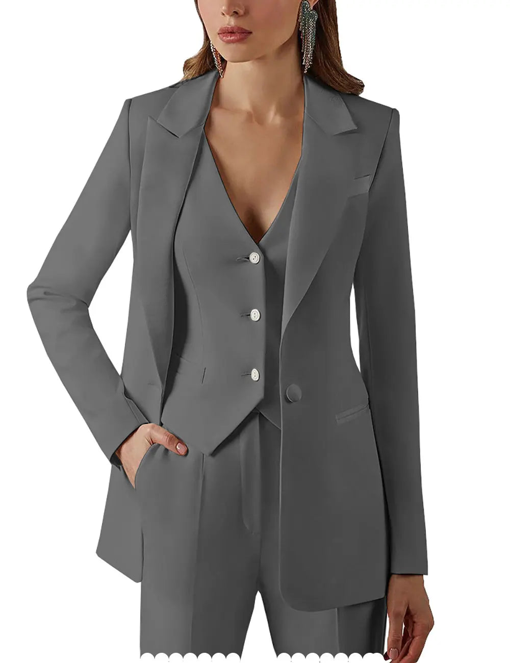 Womens Suits for Office Work 3 Pieces Set Lady Blazer Business Suit Set Work Pant Vest Jacket (Blazer+Vest+Pants)