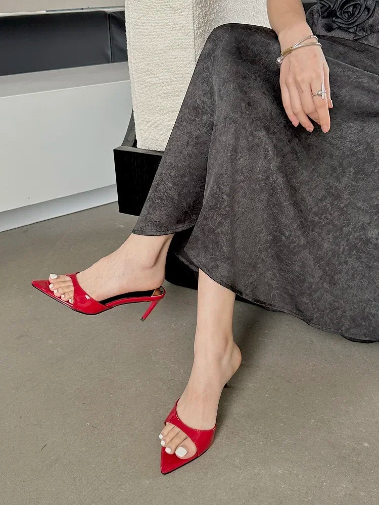 Eilyken New Arrived Pointed Toe Thin High Heels Slippers Women Strippers Sandals Sexy Mule Slides Summer Shoes