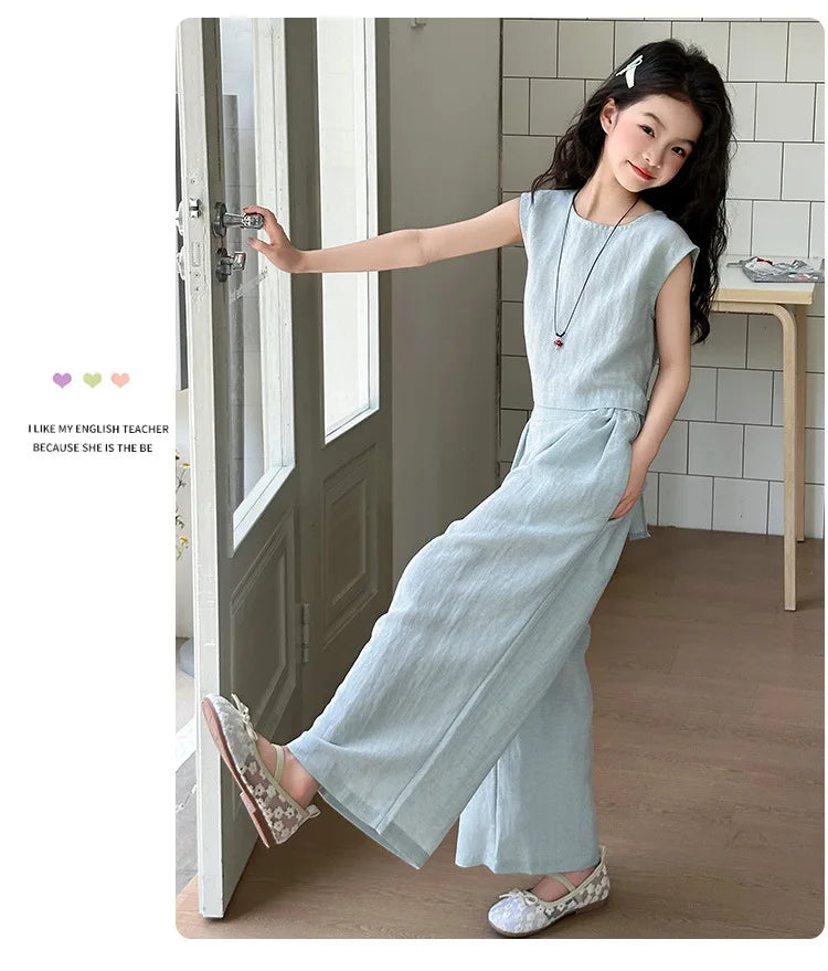 Vest Suit Solid Color Simple Casual Loose All-match 2025 Summer New Fashion Vest Wide Leg Pants Two Piece Set