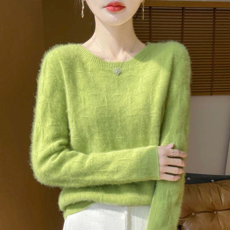 Women 100% Merino Wool Sweater Casual Hollow out Cashmere Blouse O-neck Pullover Tops Autumn Winter Warm Knit Woman Wool Sweater