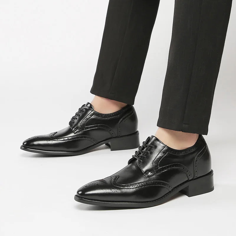 High Quality Genuine Leather Brogue Men Elevator Shoes 6CM Height Increase Oxford Men Formal Dress Shoes Business Office Wedding