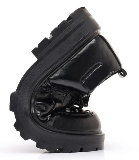 Round Toe Height Increasing Thick Sole Black Leather Shoes for Men Low Price High Quality Social Fashion New in Man Casual Shoe