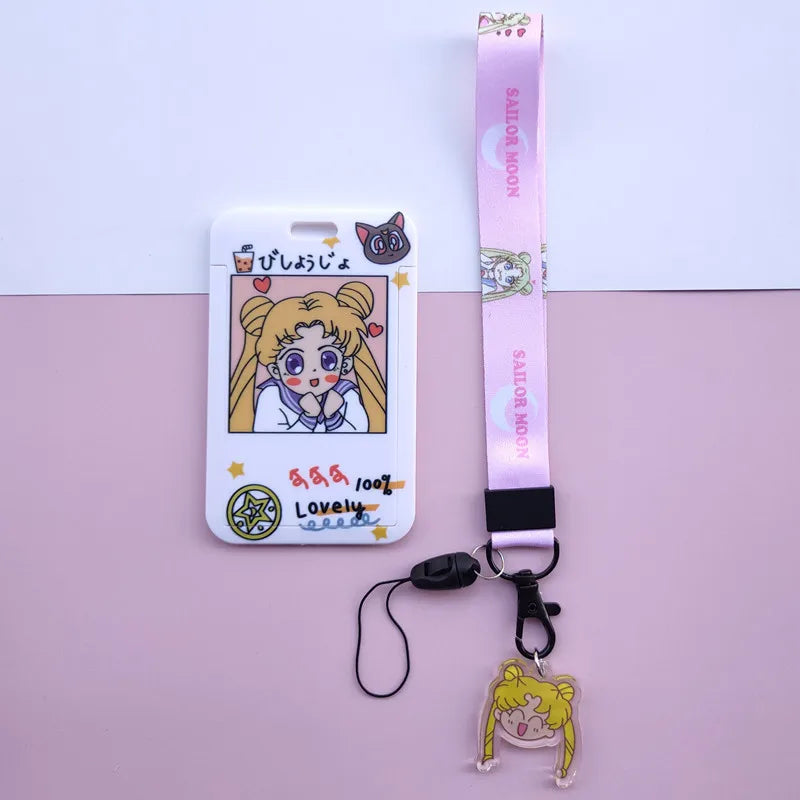 New Cartoon Girls Anime Lanyard Credit Card ID Holder Bag Student Women Travel Bank Bus Business Card Cover Badge