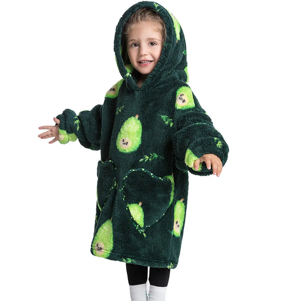 Girls Winter Clothes Flannel Thick Hoodies Super Warm Children's Sweaters Kids Hooded Loose Clothing Homewear Wearable Blankets