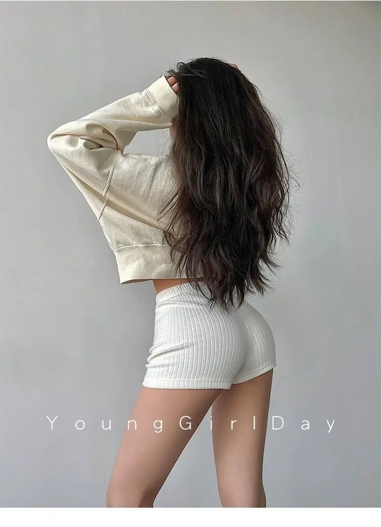 American Style Shorts Women High Waist Sheath Stretch Solid Knitting Hot Trousers Sexy Spice Girls Summer Simple Sporty Casual