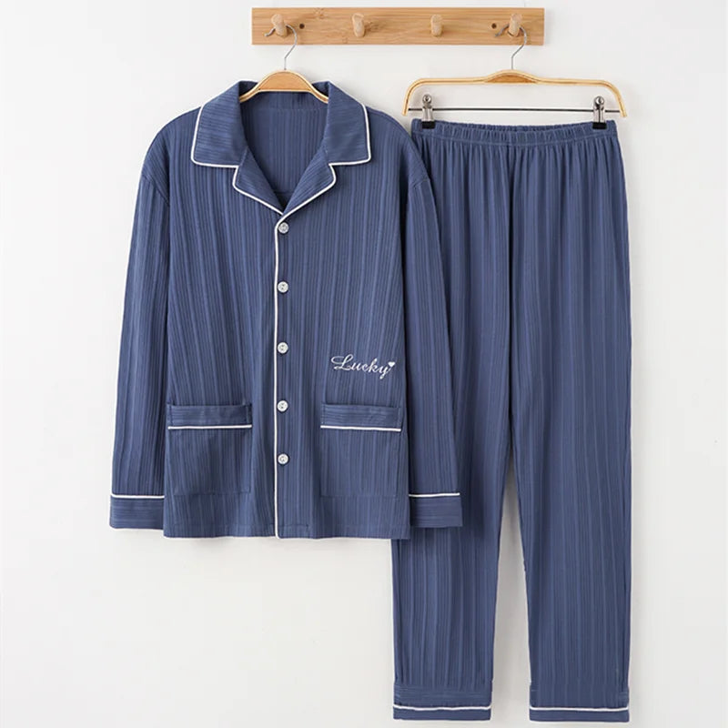 Pajamas for Men Spring and Autumn Long-Sleeved Young Men's Simple Casual Lapel Autumn and Winter Home Wear Set