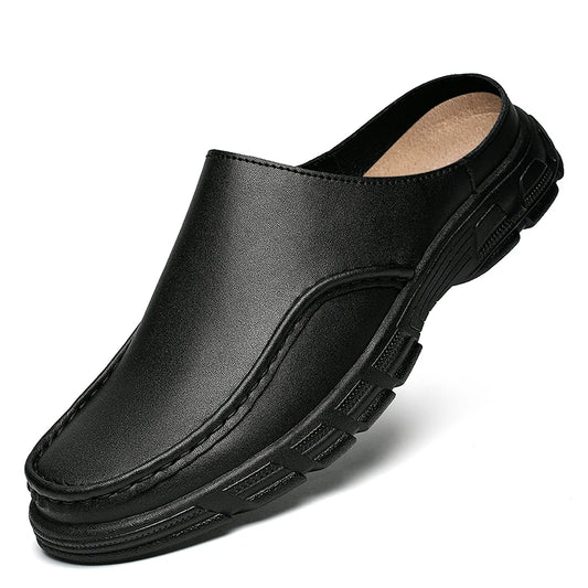 Summer Men Business Formal Shoes Genuine Leather Sandals Designers for Men Mules Outdoor Casual Slippers Comfy Office Work Shoes